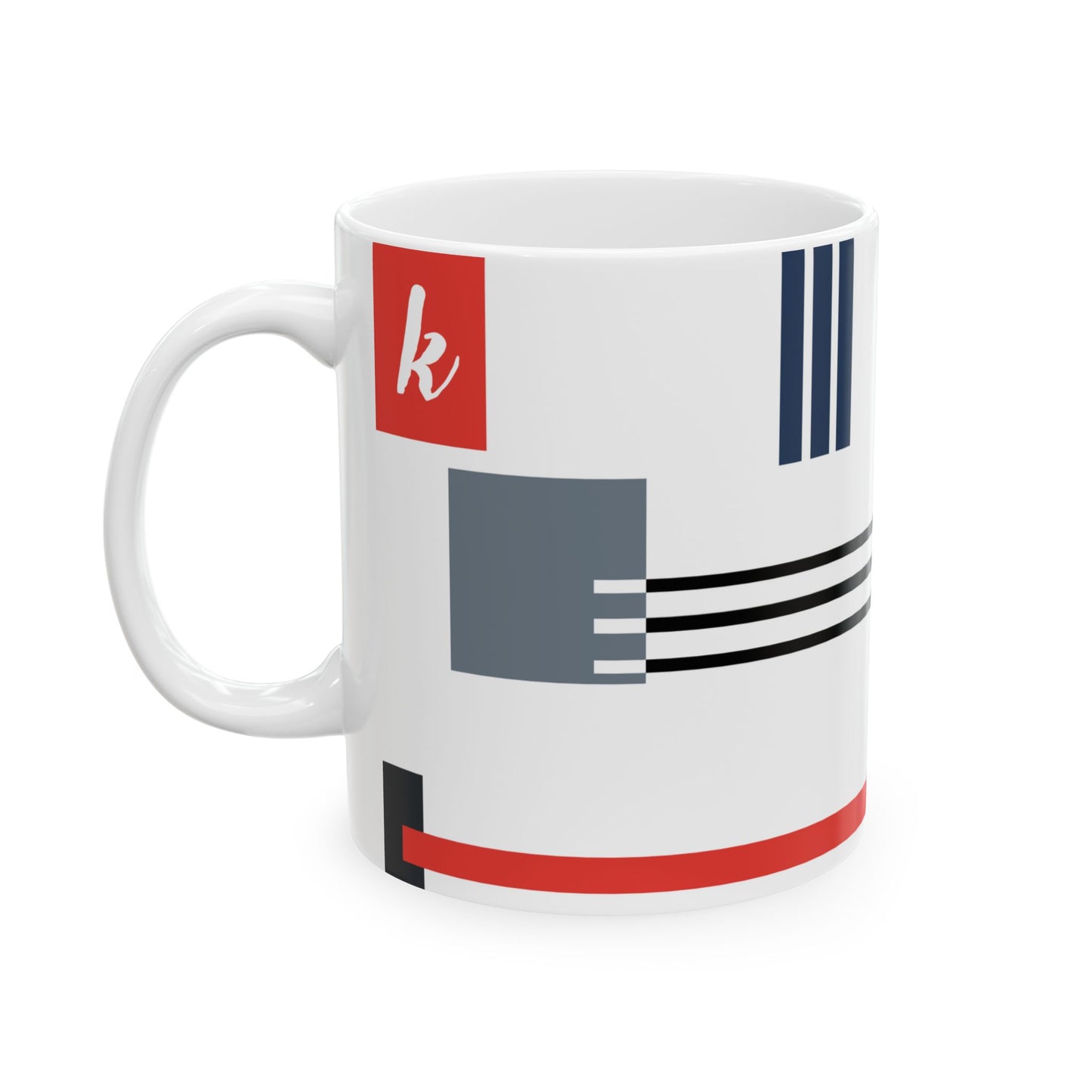 "K" Geometric Grid – Bauhaus Abstract Monogram Mug | 11 oz Mug