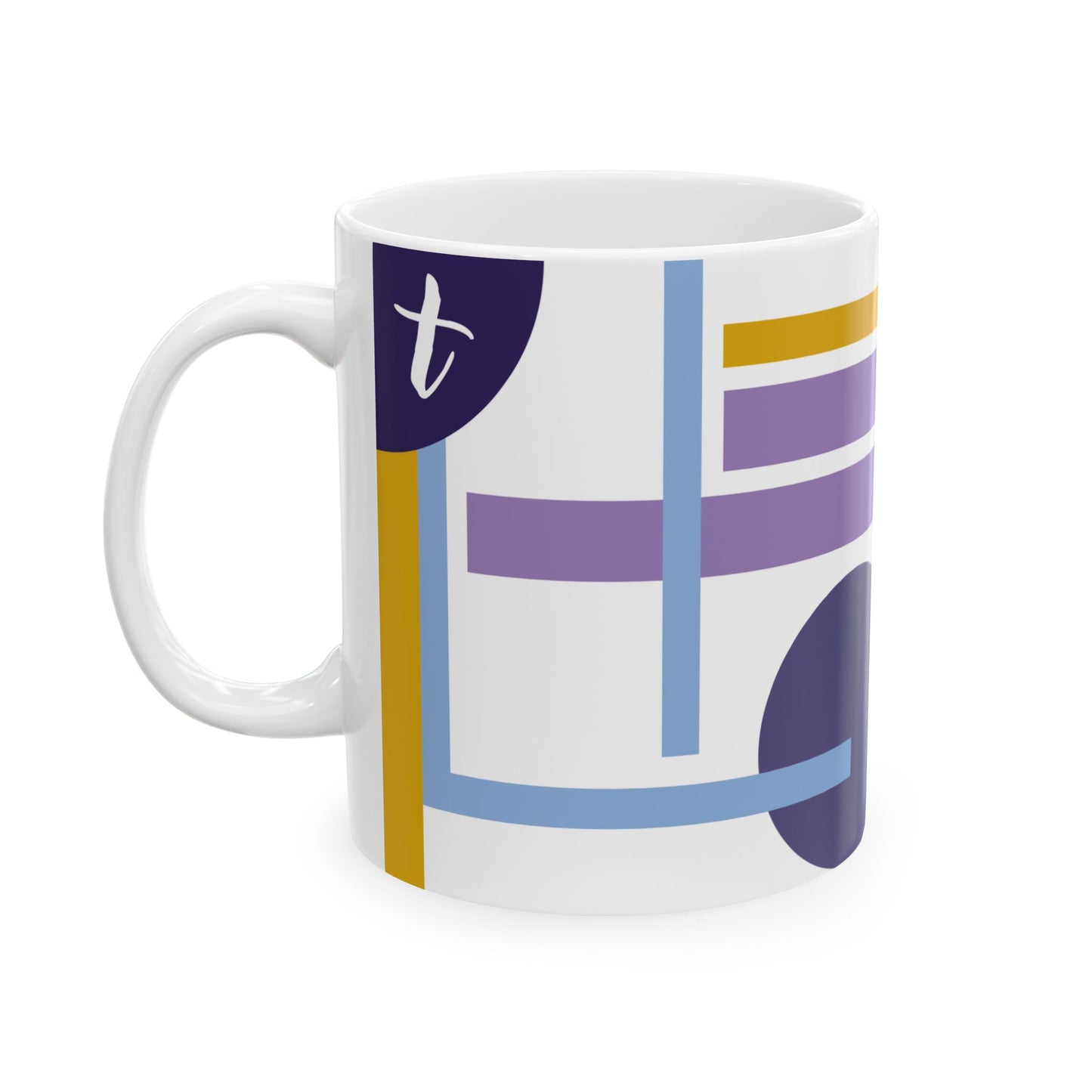 "T" Spatial Composition – De Stijl Inspired Monogram Mug | 11 oz Mug