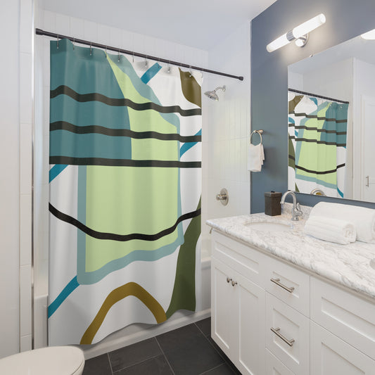 Abstract Layers Shower Curtain – Teal & Earth Tones