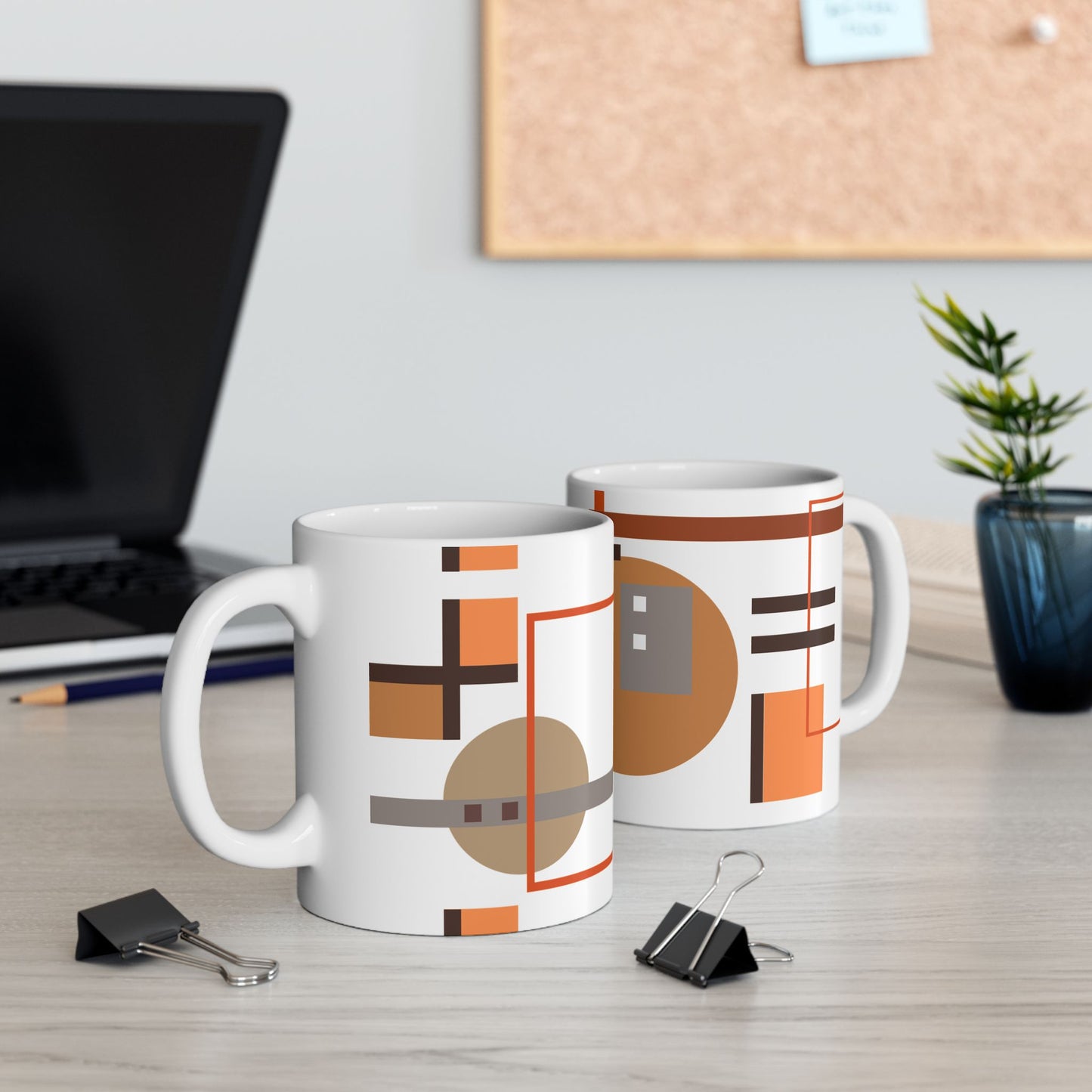 Warm Earth Tones Abstract Coffee Mug | Mid-Century Geometric Kitchenware | Designer Art Mug | 11 oz Mug