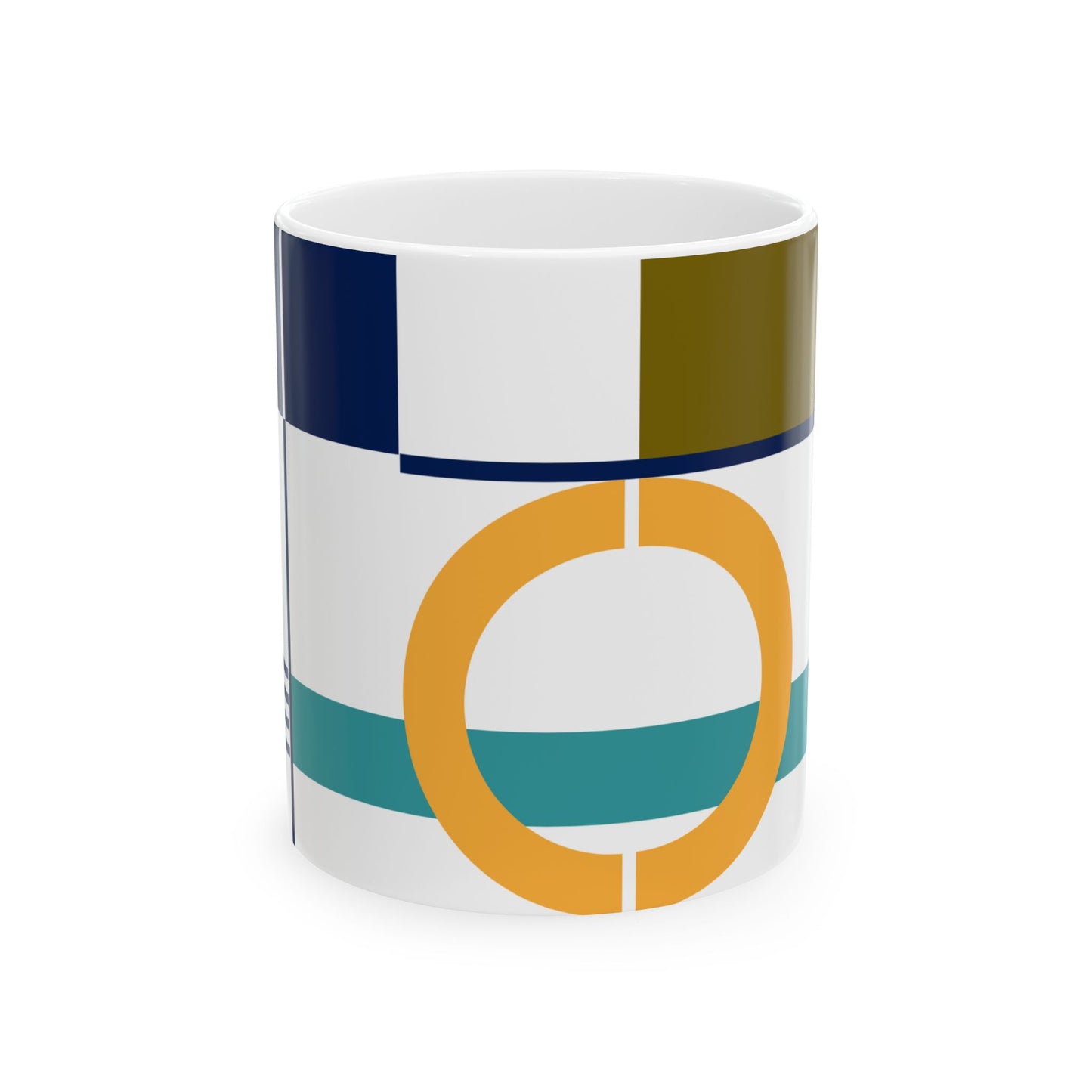 Abstract Balance Mug – Navy, Mustard & Teal Geometry | Mid-Century Kitchenware | 11 oz Mug
