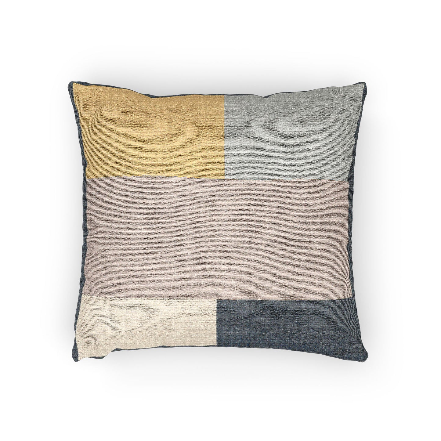 Grid Composition Throw Pillow – Neutral Palette with Mustard Accent