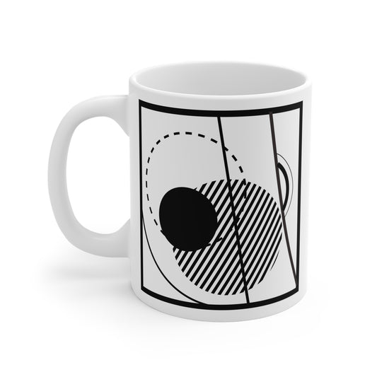 Abstract Line Art Mug | 11oz Ceramic Coffee Mug | Black & White Modern Geometric Design