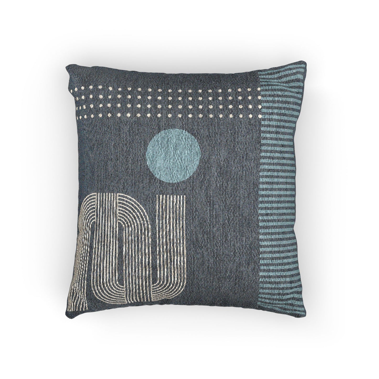 Modern Signal Throw Pillow – Dots, Stripes & Abstract Geometry in Grey & Blue