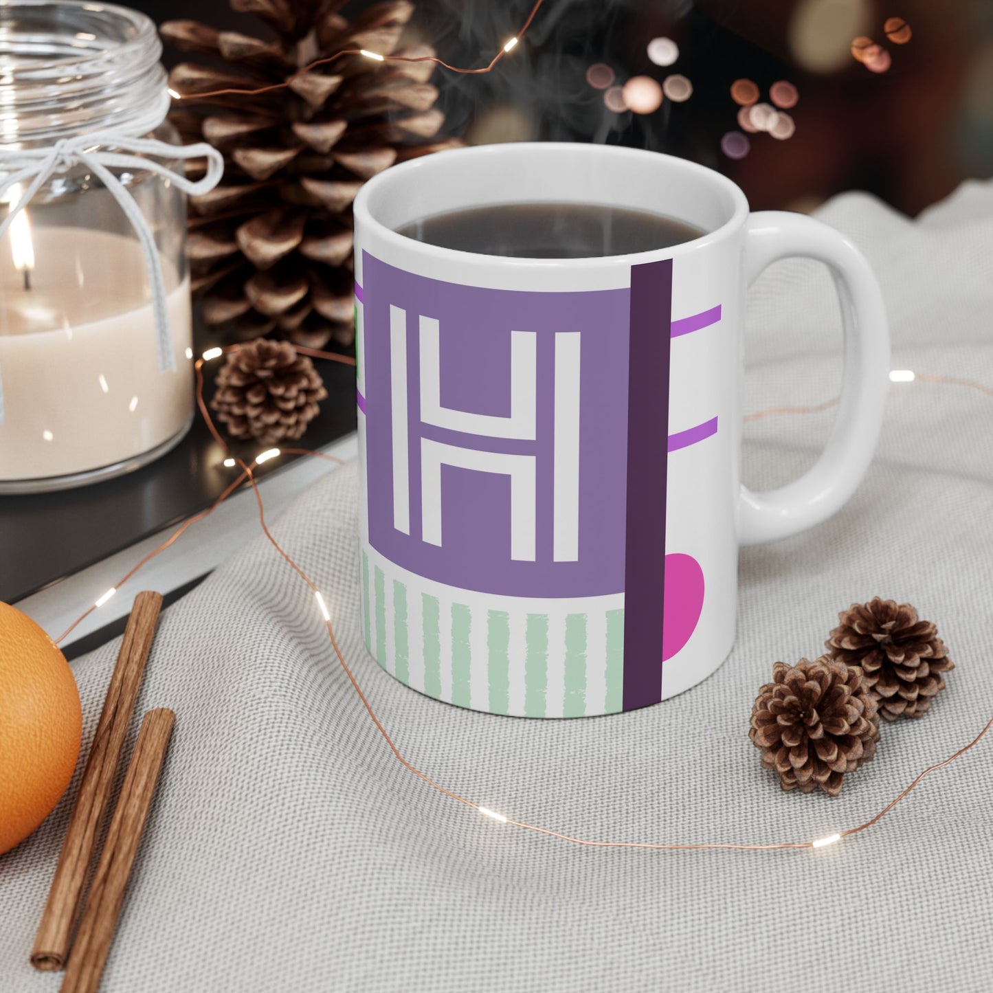 "H" Spatial Study – Bauhaus Vibrant Monogram Mug | 11 oz Mug