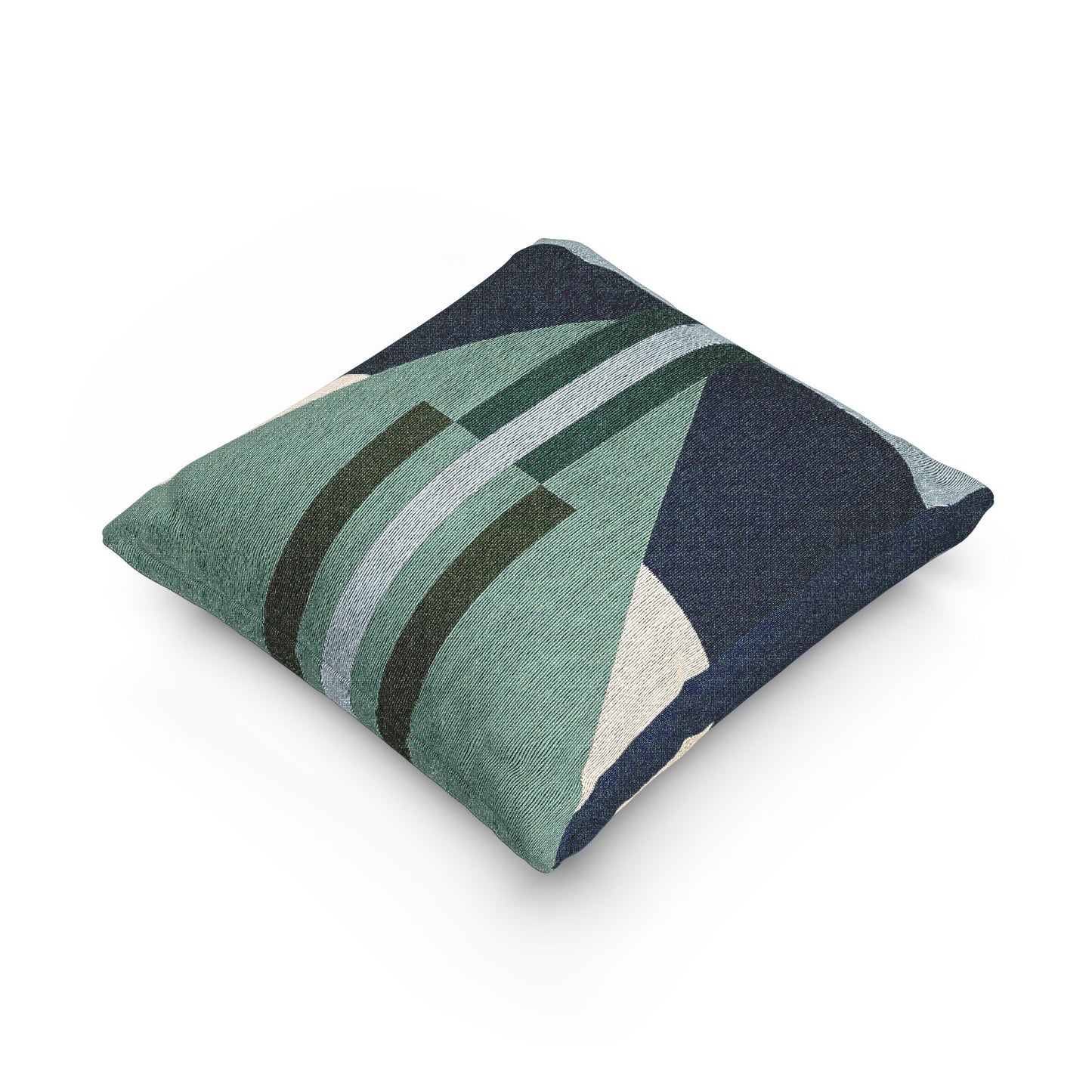 Modern Geometric Stripe Throw Pillow – Teal & Beige Woven Cushion