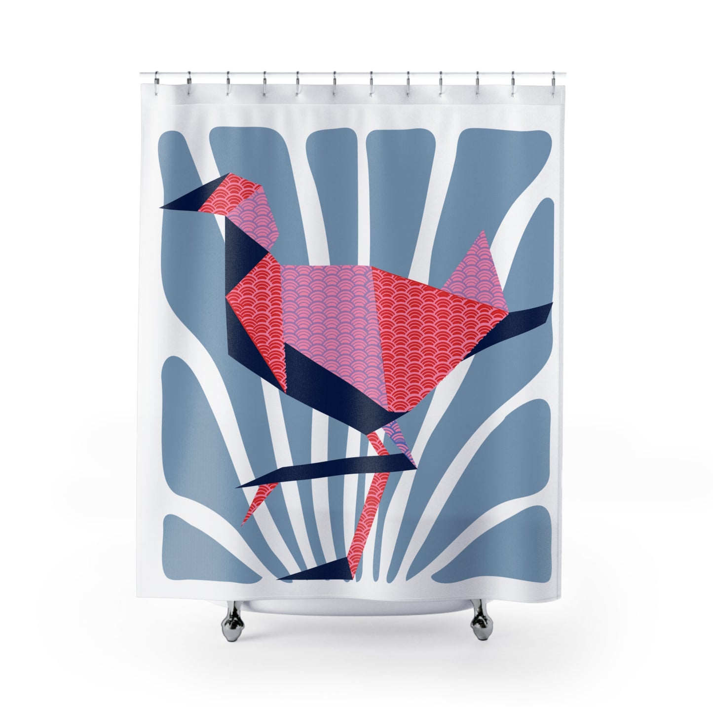 Modern Geometric Shower Curtain - Stylish Bath Decor with Colorful Bird Design