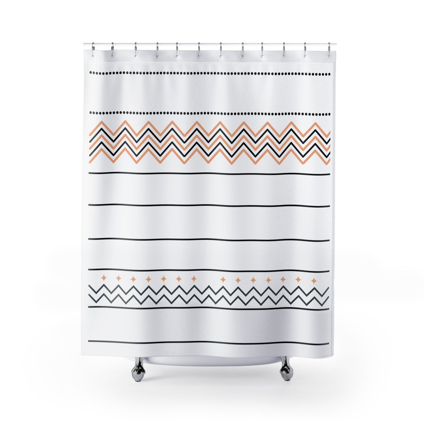 Southwestern Chevron Shower Curtain – Peach & Charcoal Zigzag Motif