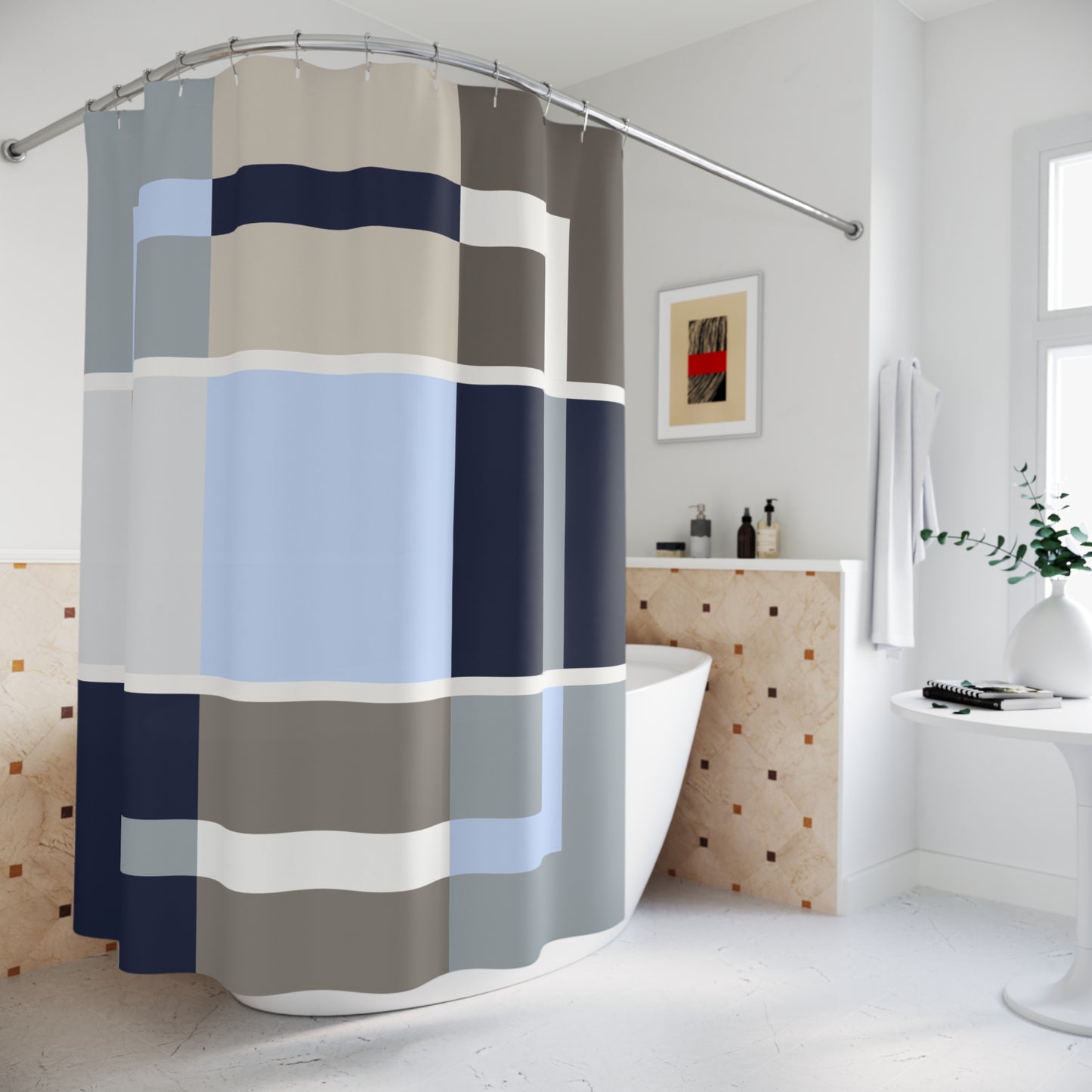 Modern Grid Geometry Shower Curtain