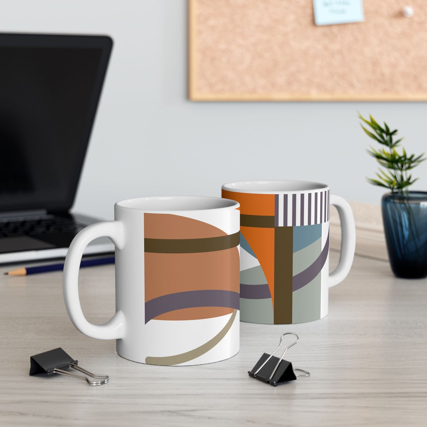 Earthy Geometric Abstract Coffee Mug | Olive Green & Terracotta Art Mug | Mid-Century Kitchenware