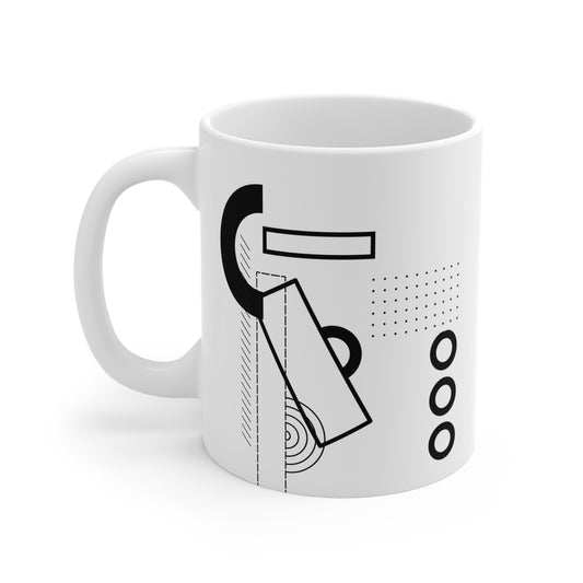 Diagonal Stripe Accent Mug | 11oz Ceramic Coffee Mug | Black & White Minimalist Architectural Design