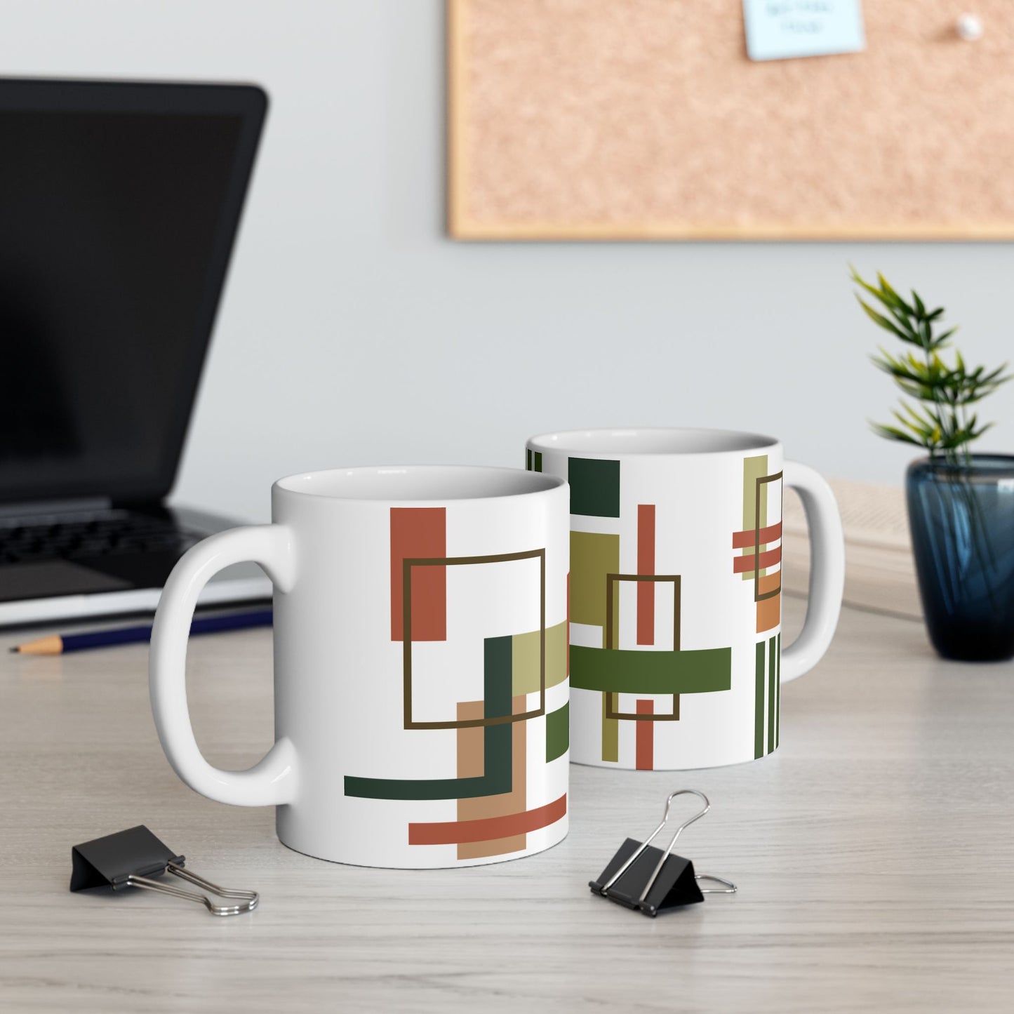 Olive & Earth Geometric Abstract Coffee Mug | Modern Architectural Block Art | Designer Kitchenware | 11 oz Mug