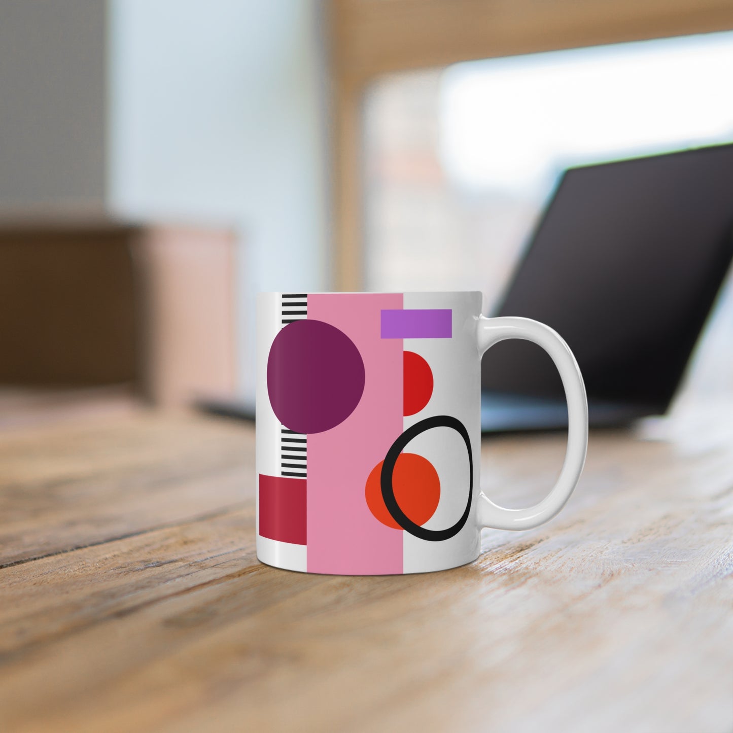 Abstract Modern Art Ceramic Mug – Bold Geometric Shapes & Vibrant Color Block Design