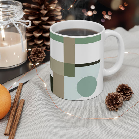 Green Arc & Dotted Pattern Coffee Mug | 11 oz Mug