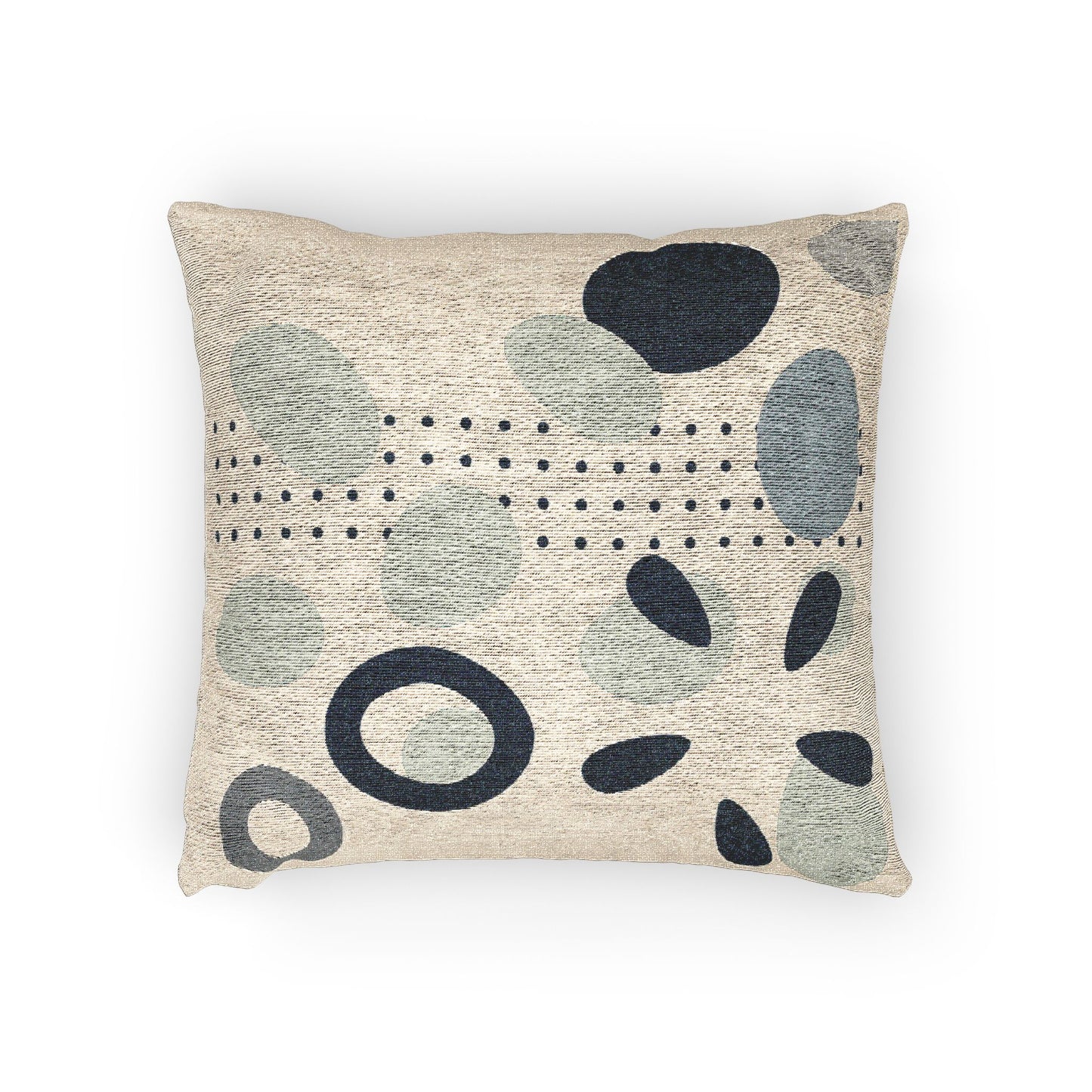 “Drift Array” – Abstract Ovals & Dots Throw Pillow in Cool Tones