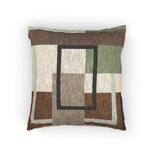 Nested Geometric Woven Throw Pillow | Modern Abstract Earth Tones & Sage Cushion | Textured Home Decor