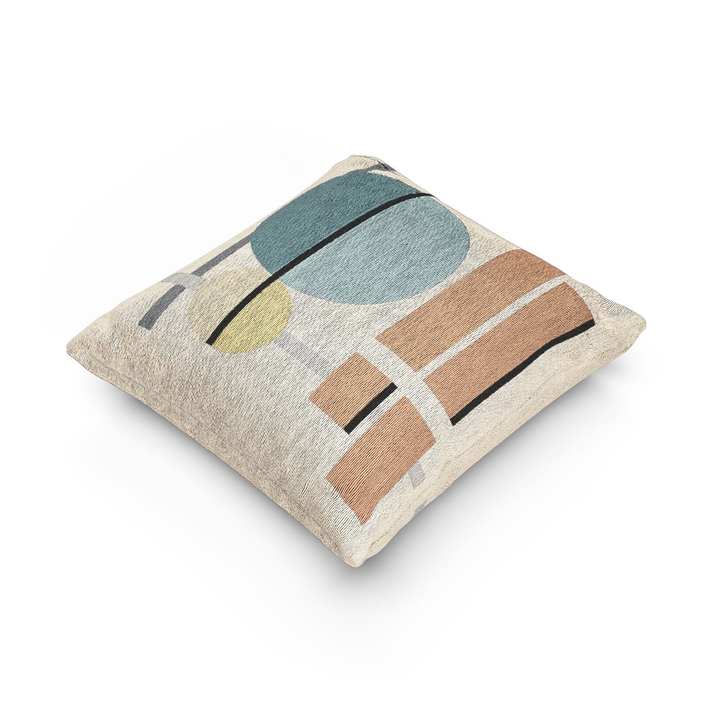 Dual Spectrum Throw Pillow – Cyan, Yellow & Earth-Tone Geometry