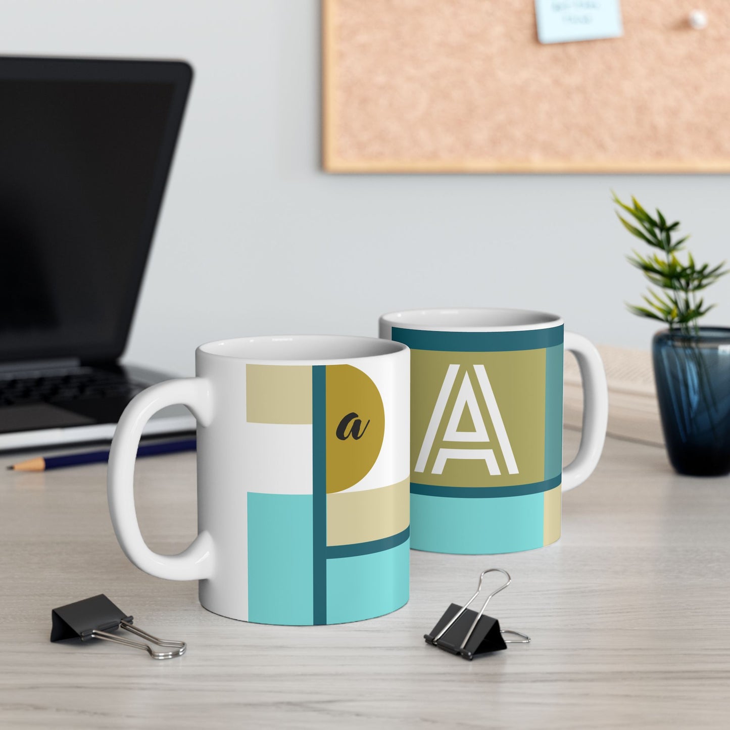 "A" Geometric Composition – Bauhaus Abstract Monogram Mug | 11 oz Mug