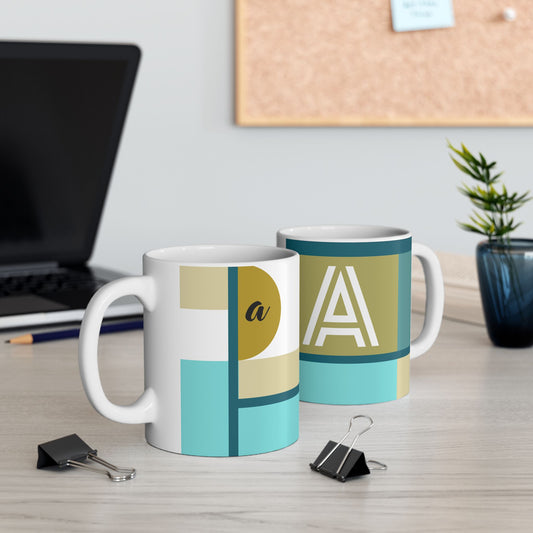 "A" Geometric Composition – Bauhaus Abstract Monogram Mug | 11 oz Mug