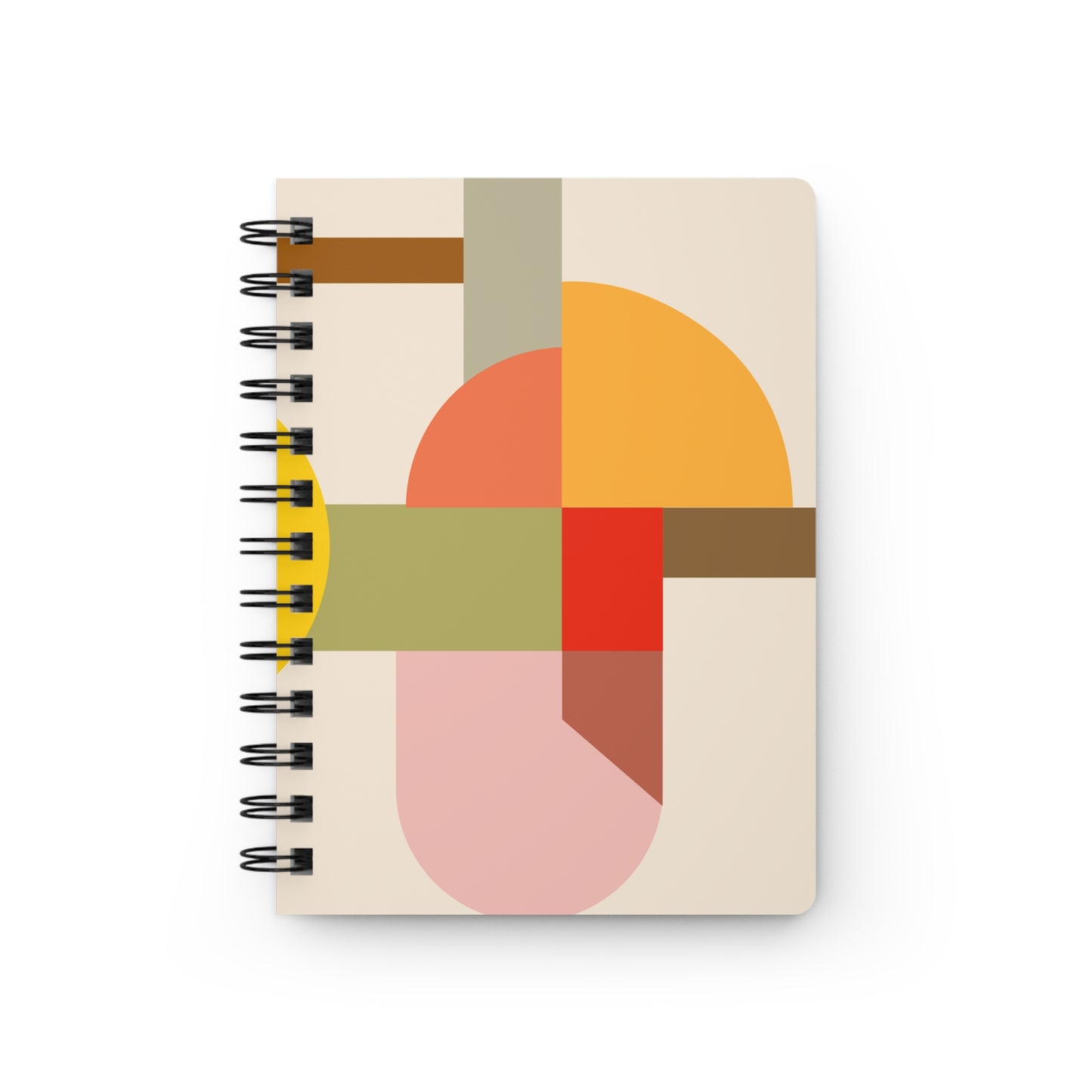 Artistic Geometric Abstract Spiral Notebook | Warm Tones Bauhaus Inspired Journal | Designer Stationery