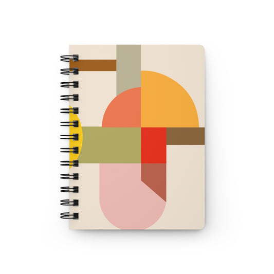 Artistic Geometric Abstract Spiral Notebook | Warm Tones Bauhaus Inspired Journal | Designer Stationery