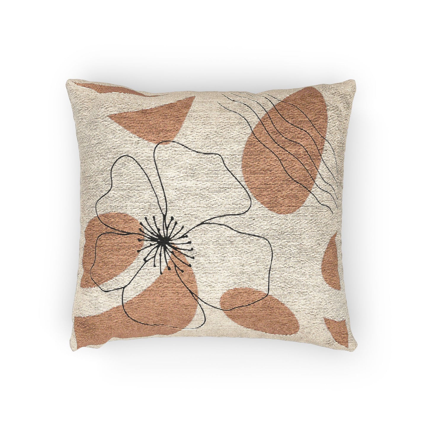 “Petal Trace” – Abstract Throw Pillow in Burnt Orange & Black