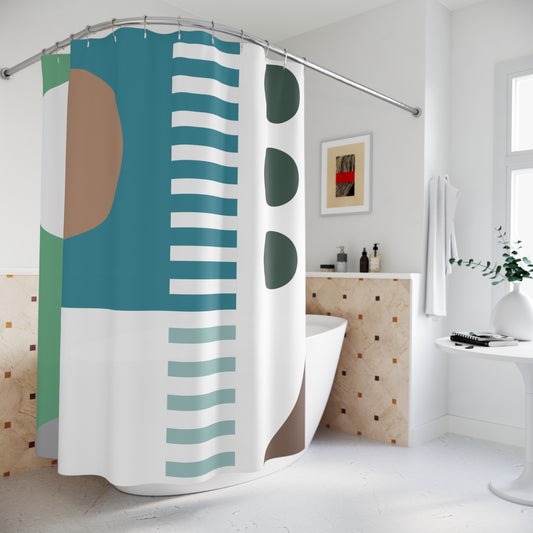 Modern Form Shower Curtain – Teal, Brown & Gray Geometry