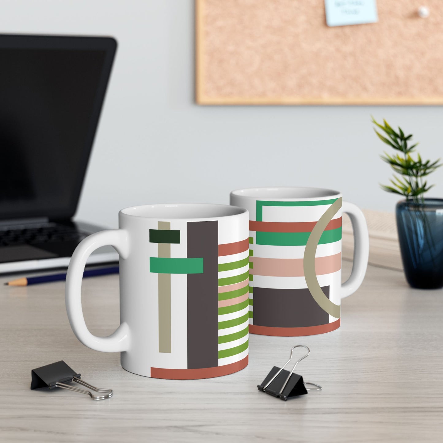 Mid-Century Modern Abstract Geometric Mug | Earth Tone Minimalist Ceramic Coffee Cup | Mid-Century Kitchenware | 11 oz Mug