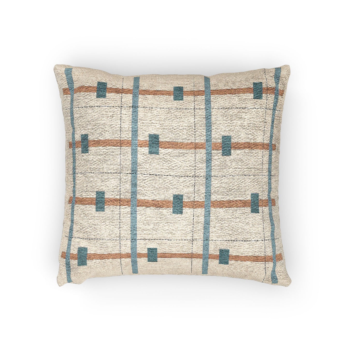Intersect Throw Pillow – Orange, Cyan & Blue Grid Geometry