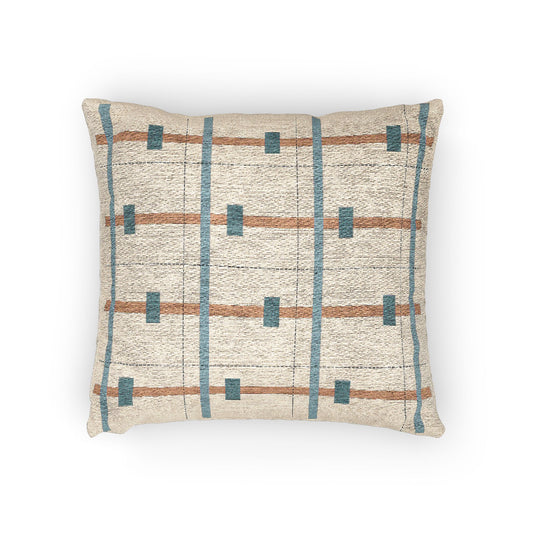Intersect Throw Pillow – Orange, Cyan & Blue Grid Geometry