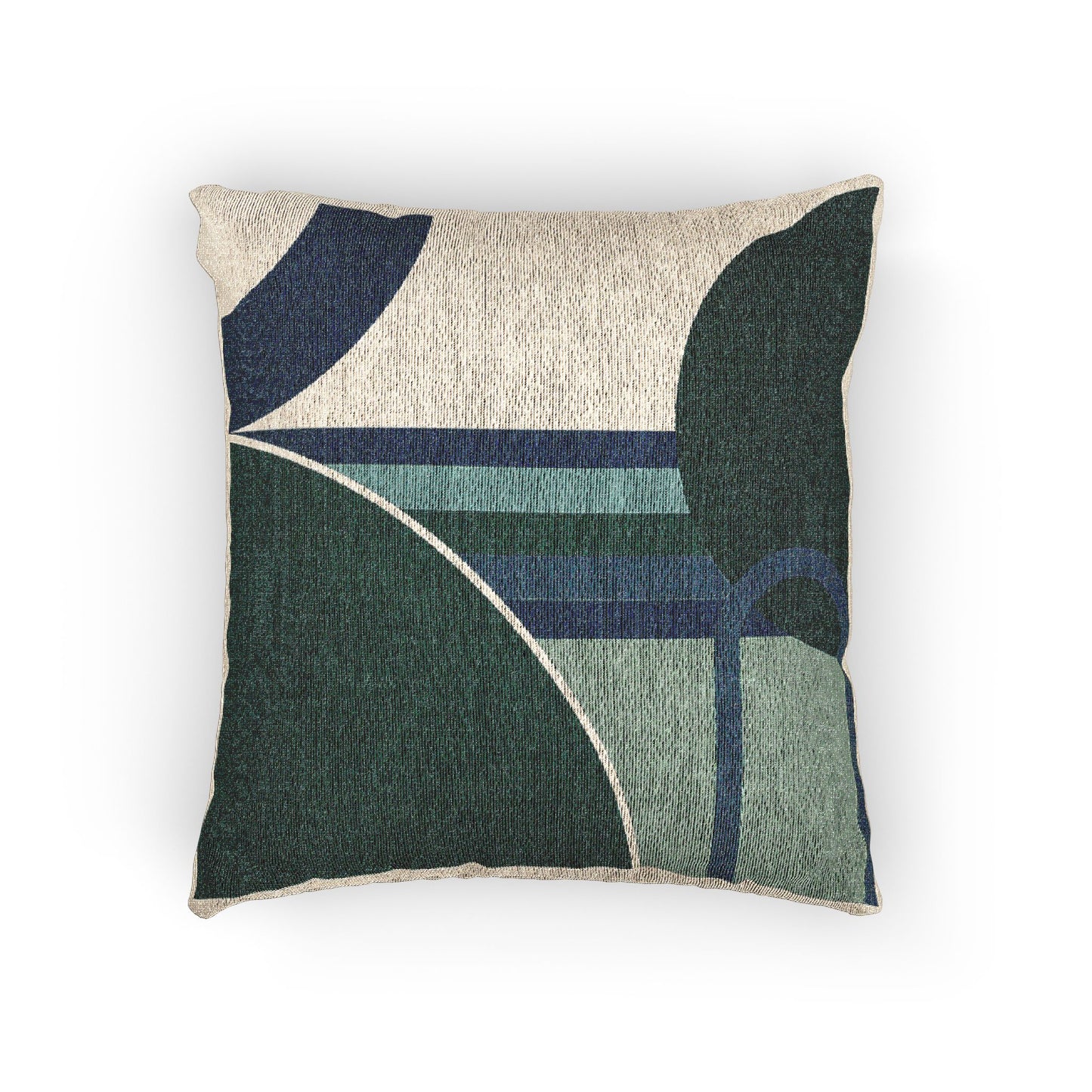 Arcs & Stripes Throw Pillow – Teal, Blue & Green Geometry in Motion