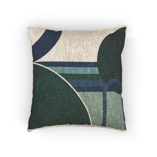 Arcs & Stripes Throw Pillow – Teal, Blue & Green Geometry in Motion