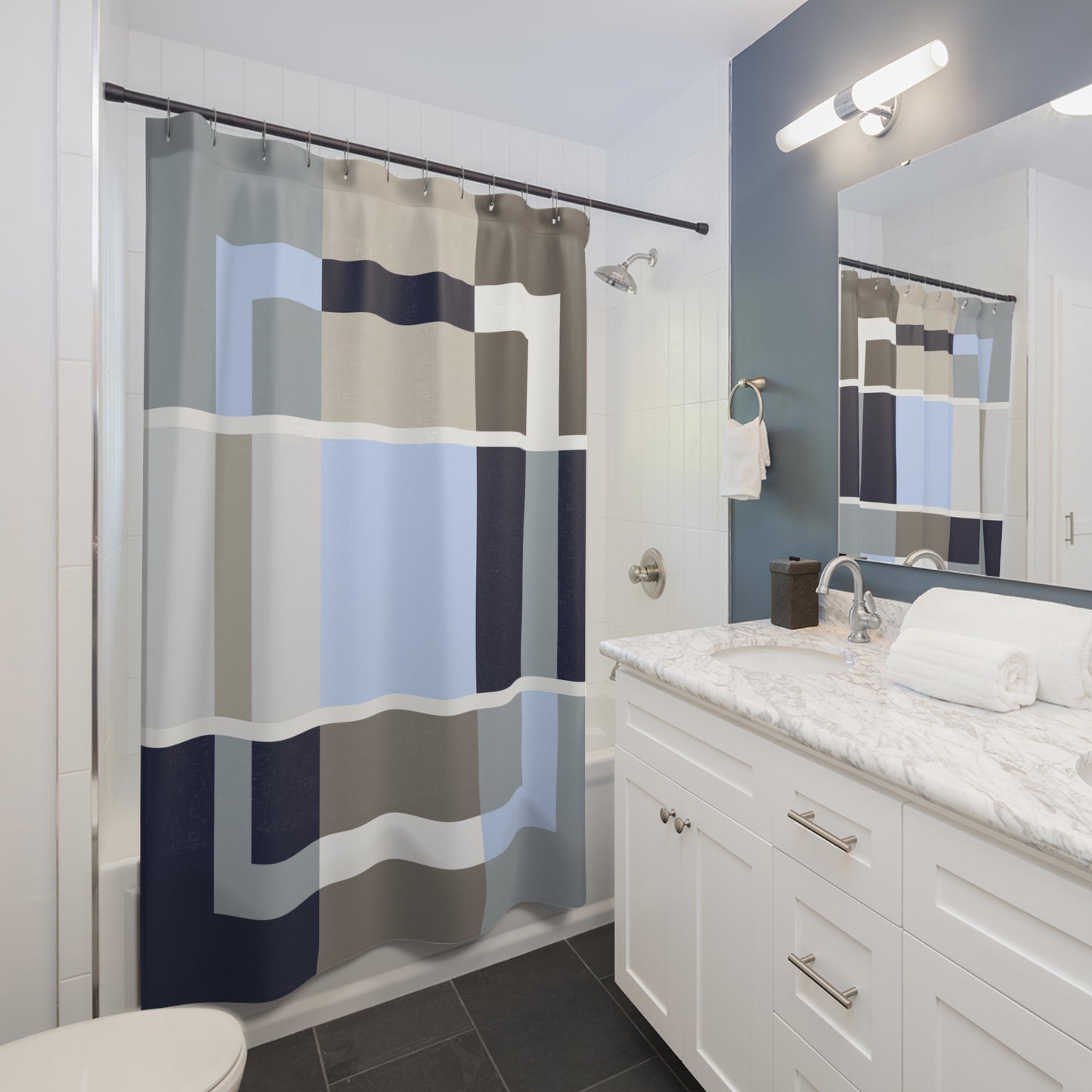 Modern Grid Geometry Shower Curtain