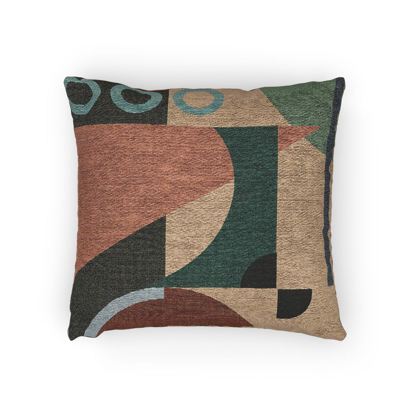 “Echoes of Form” Geometric Accent Pillow – Teal, Olive & Earth Tones
