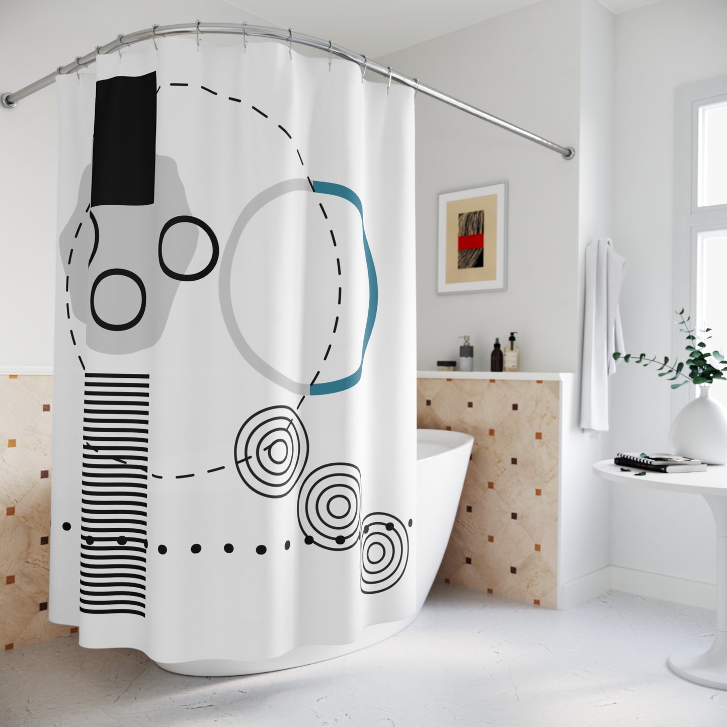 Futuristic Abstract Shower Curtain – Celestial Blueprint Design