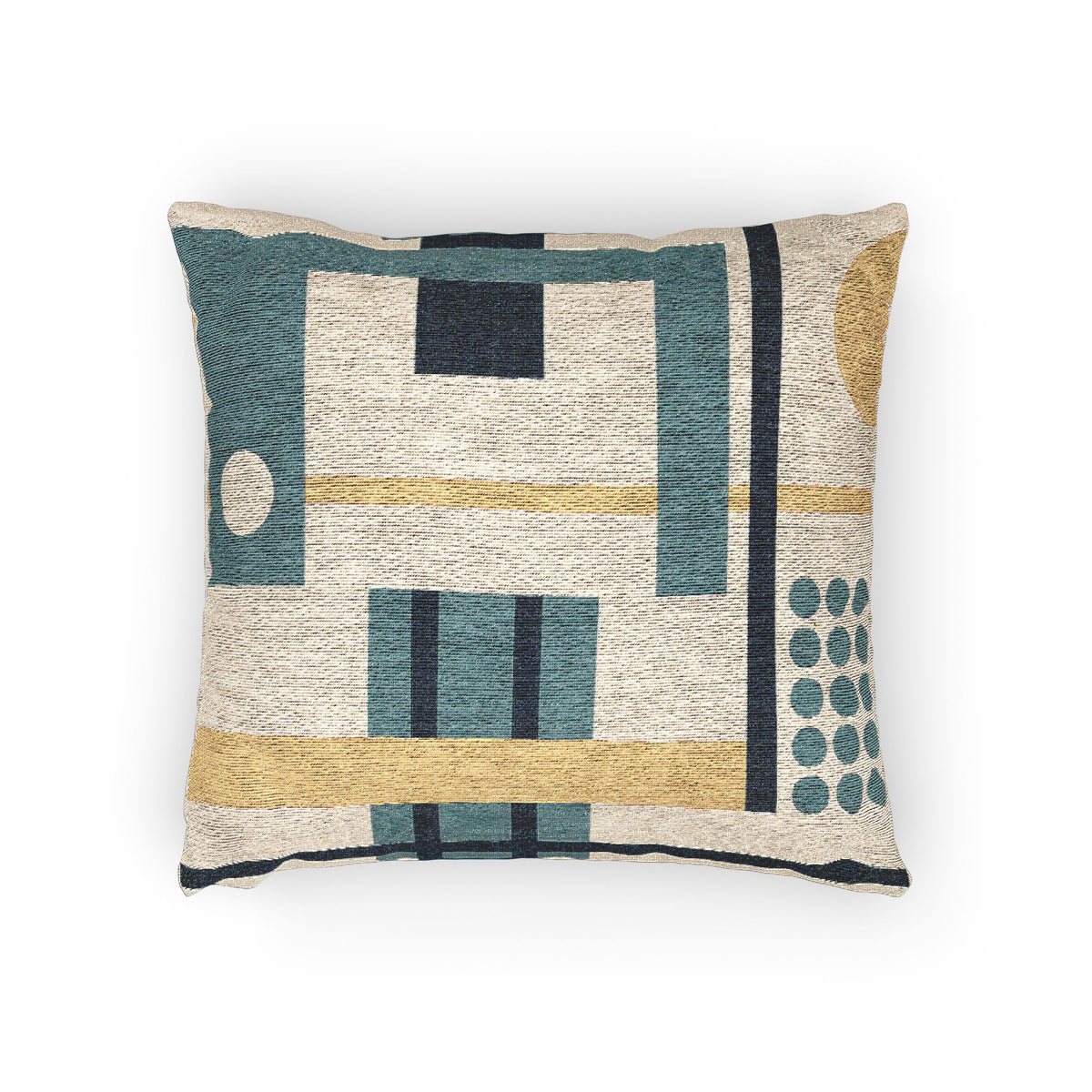 Modern Mosaic Cushion – Blue, Beige & Gold Geometry