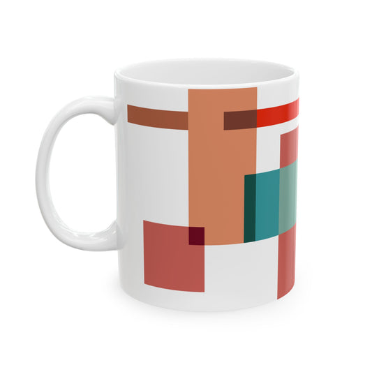 Modern Geometry Mug – Earthy Abstract Blocks in Teal & Rust | 11 oz Mug