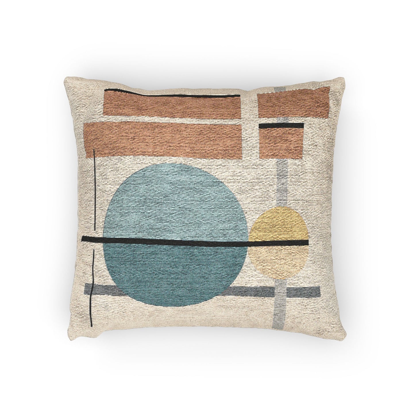 Dual Spectrum Throw Pillow – Cyan, Yellow & Earth-Tone Geometry