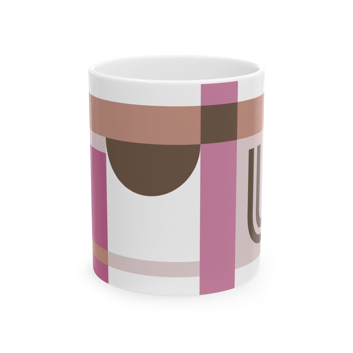 "U" Geometric Monogram Mug – Mod Pink & Taupe Bauhaus Design | 11 oz Mug