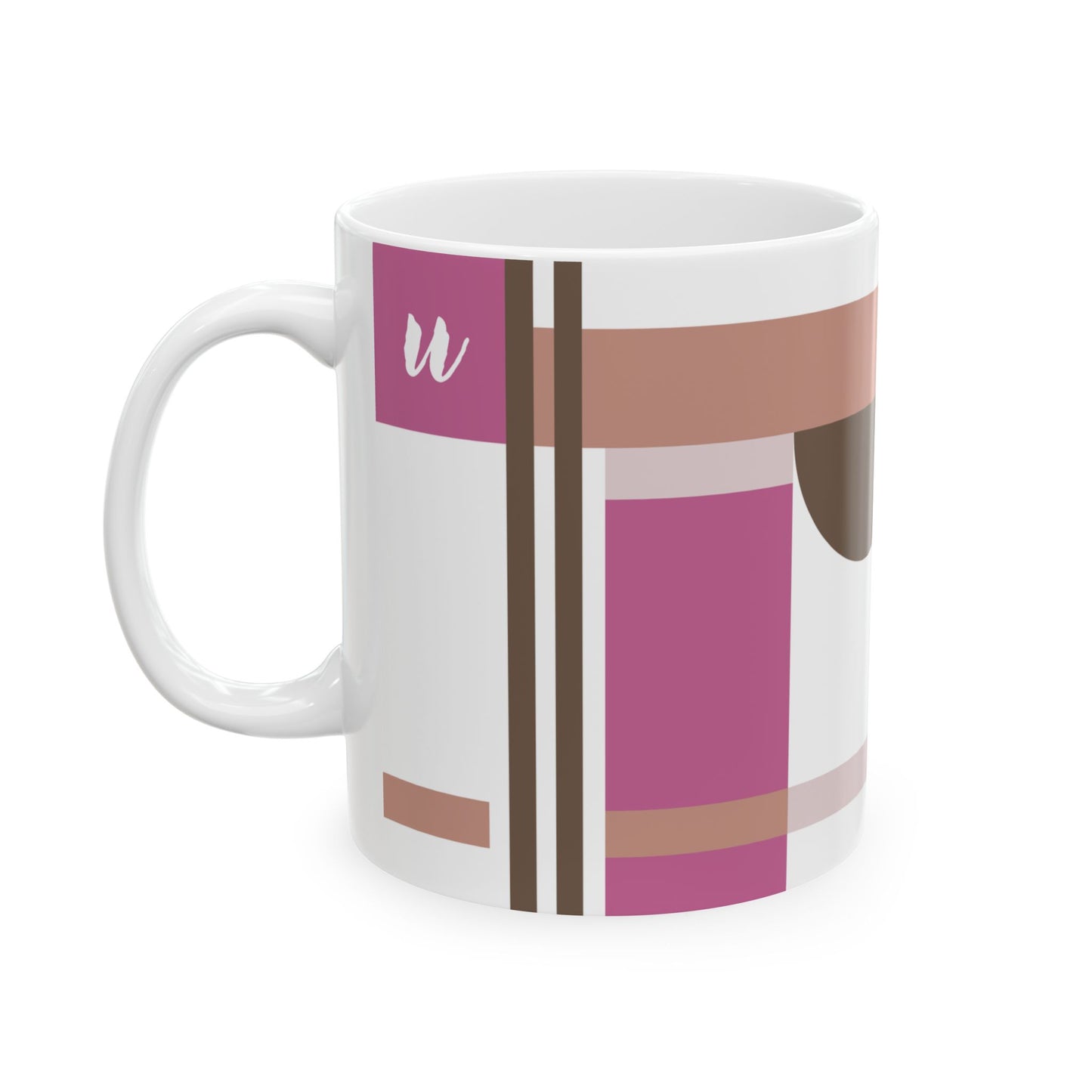 "U" Geometric Monogram Mug – Mod Pink & Taupe Bauhaus Design | 11 oz Mug