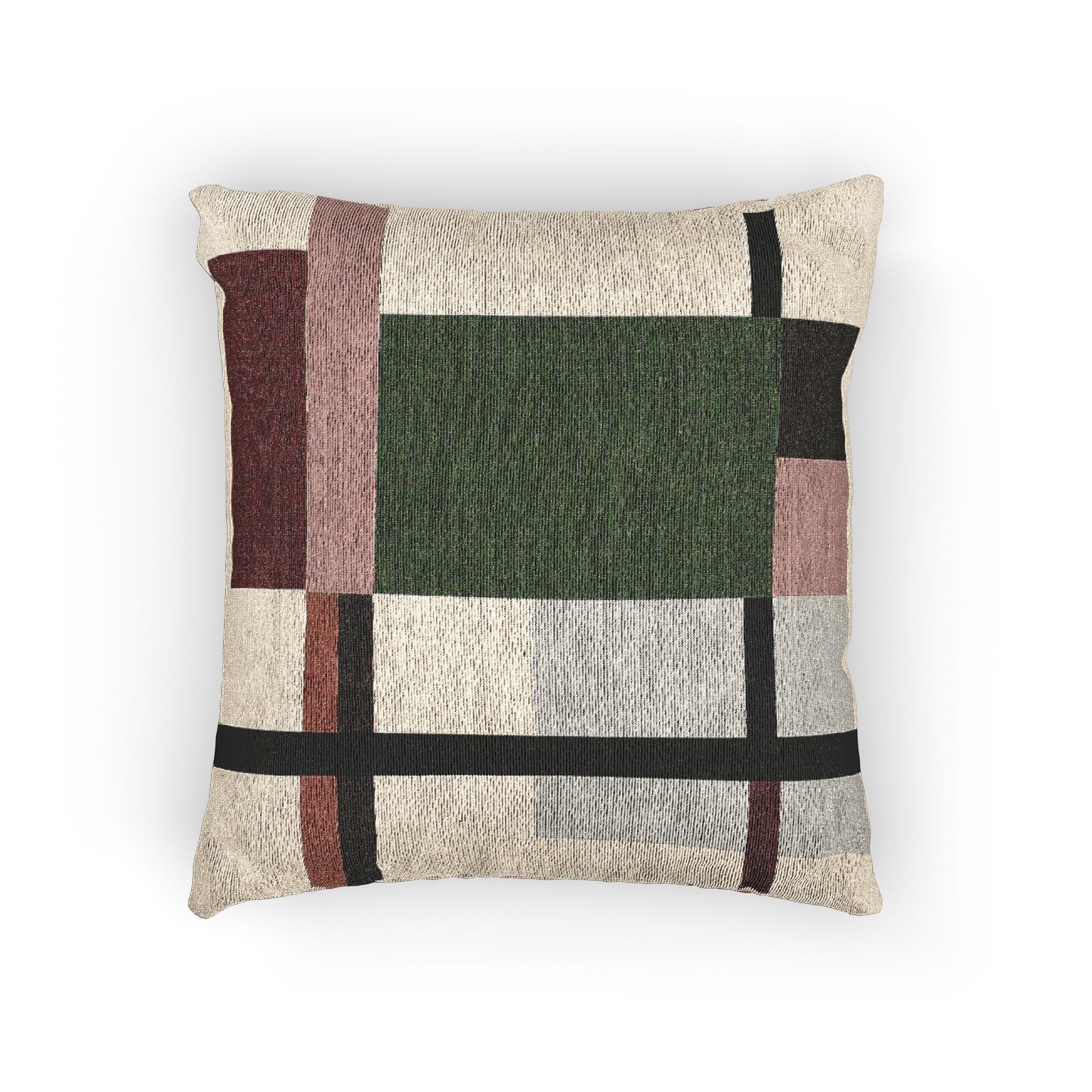 “Soft Grid” – Abstract Throw Pillow in Red, Gray & Beige