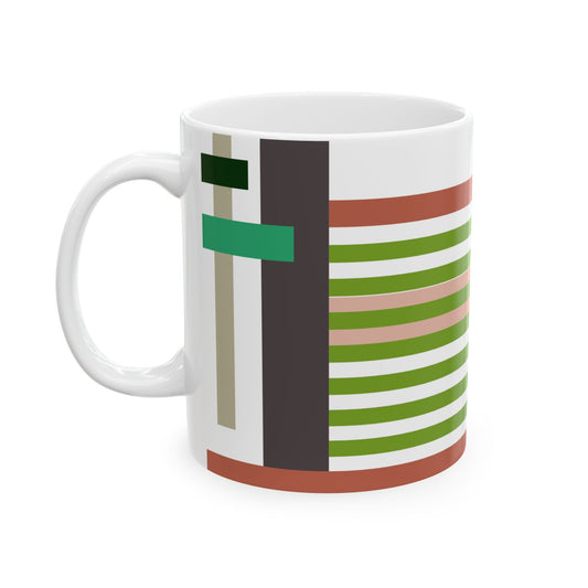 Mid-Century Modern Abstract Geometric Mug | Earth Tone Minimalist Ceramic Coffee Cup | Mid-Century Kitchenware | 11 oz Mug