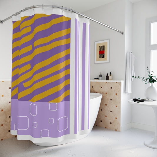 Purple + Mustard Geometric Shower Curtain – Abstract Modern Pop Design