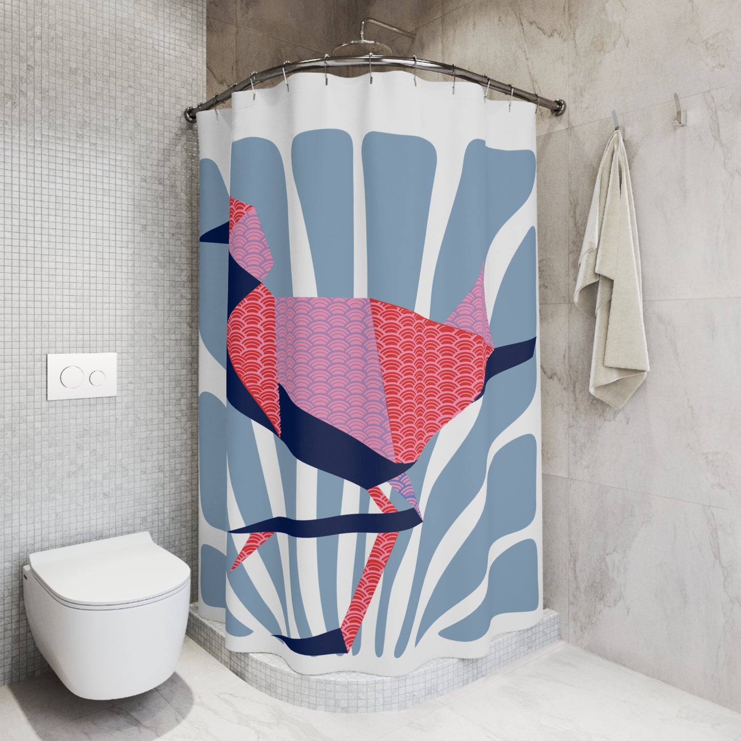 Modern Geometric Shower Curtain - Stylish Bath Decor with Colorful Bird Design