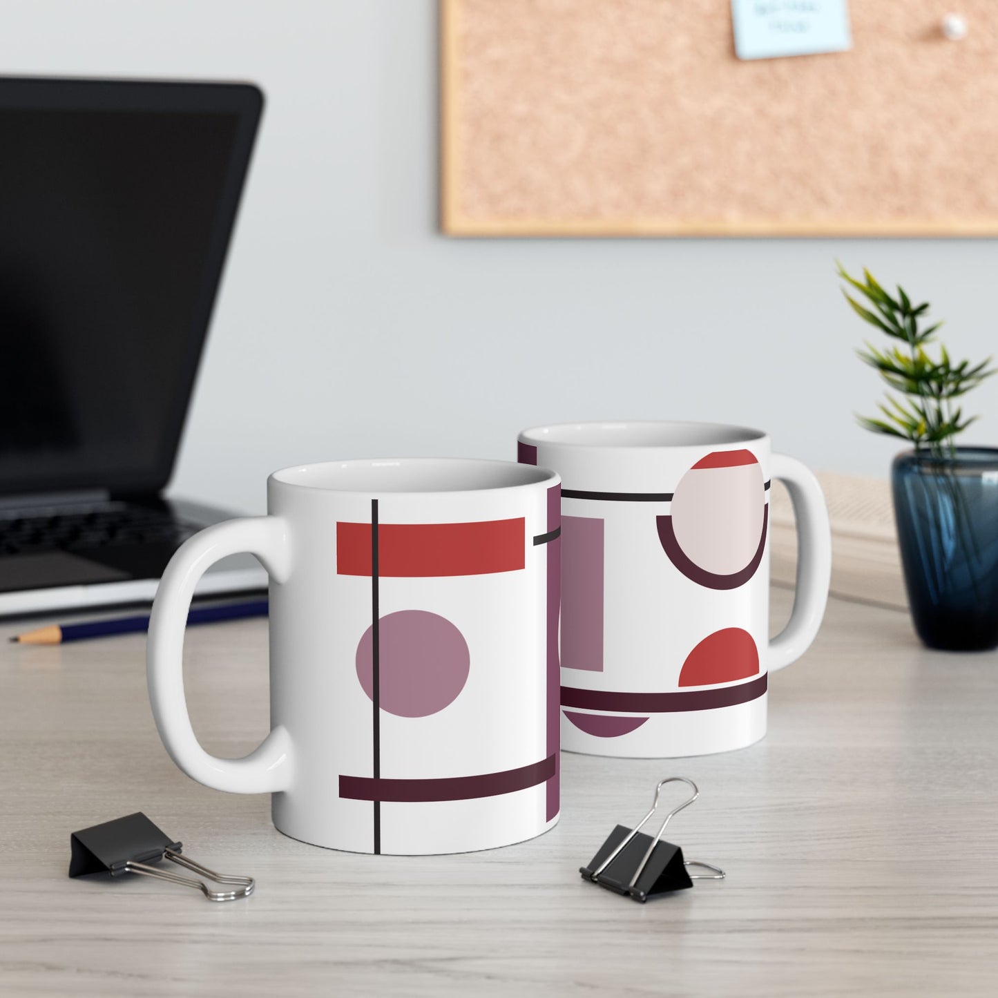 Bauhaus Geometric Mug | Modern Abstract Minimalist Coffee Cup | Burgundy and Mauve Designer Coffee Mug | Architect Gift | Olive Green & Terracotta Art Mug | Mid-Century Kitchenware | 11 oz Mug