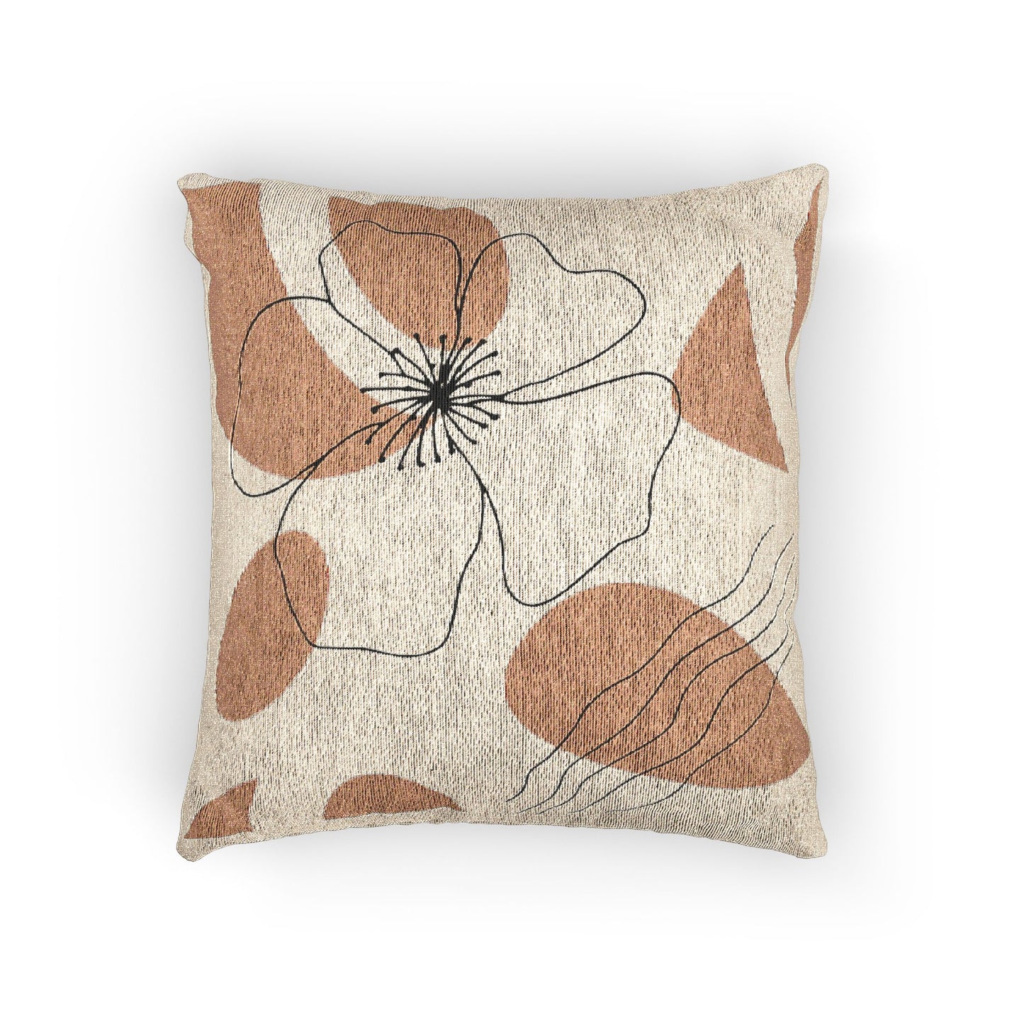 “Petal Trace” – Abstract Throw Pillow in Burnt Orange & Black