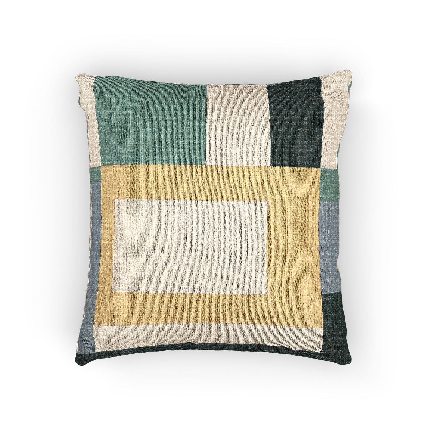 Bauhaus Color Block Throw Pillow | Modernist Geometric Accent Cushion in Teal and Gold