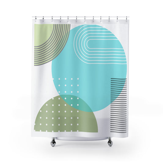 Vibrant Geometric Shower Curtain – Aqua, Sage & Lime Modern Art