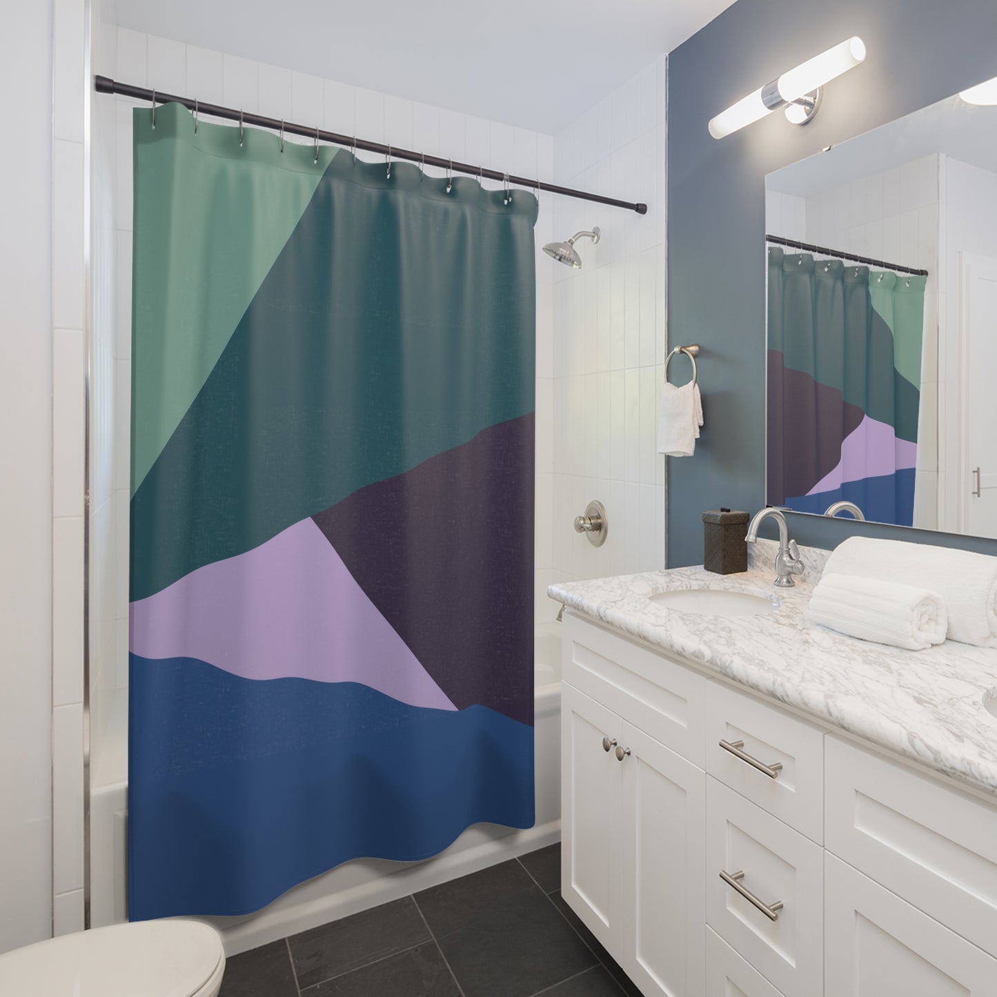 Geometric Triangle Abstract Shower Curtain | Modern Cool Tones Art Decor