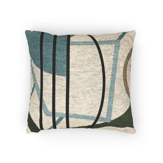 Structured Harmony Cushion – Blue, Beige & Green Geometry